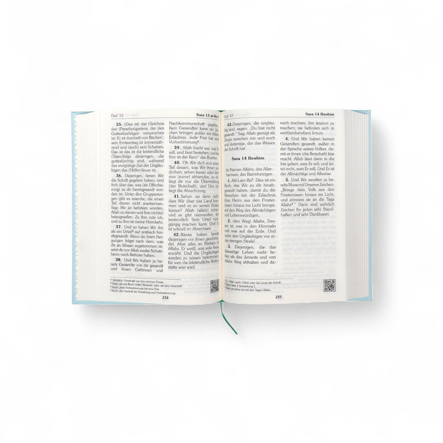 Der edle Koran - Deutsche Übersetzung von Frank Bubenheim mit Begrifferklärungen und QR - Code, Mintgrün - Lesen ist Licht