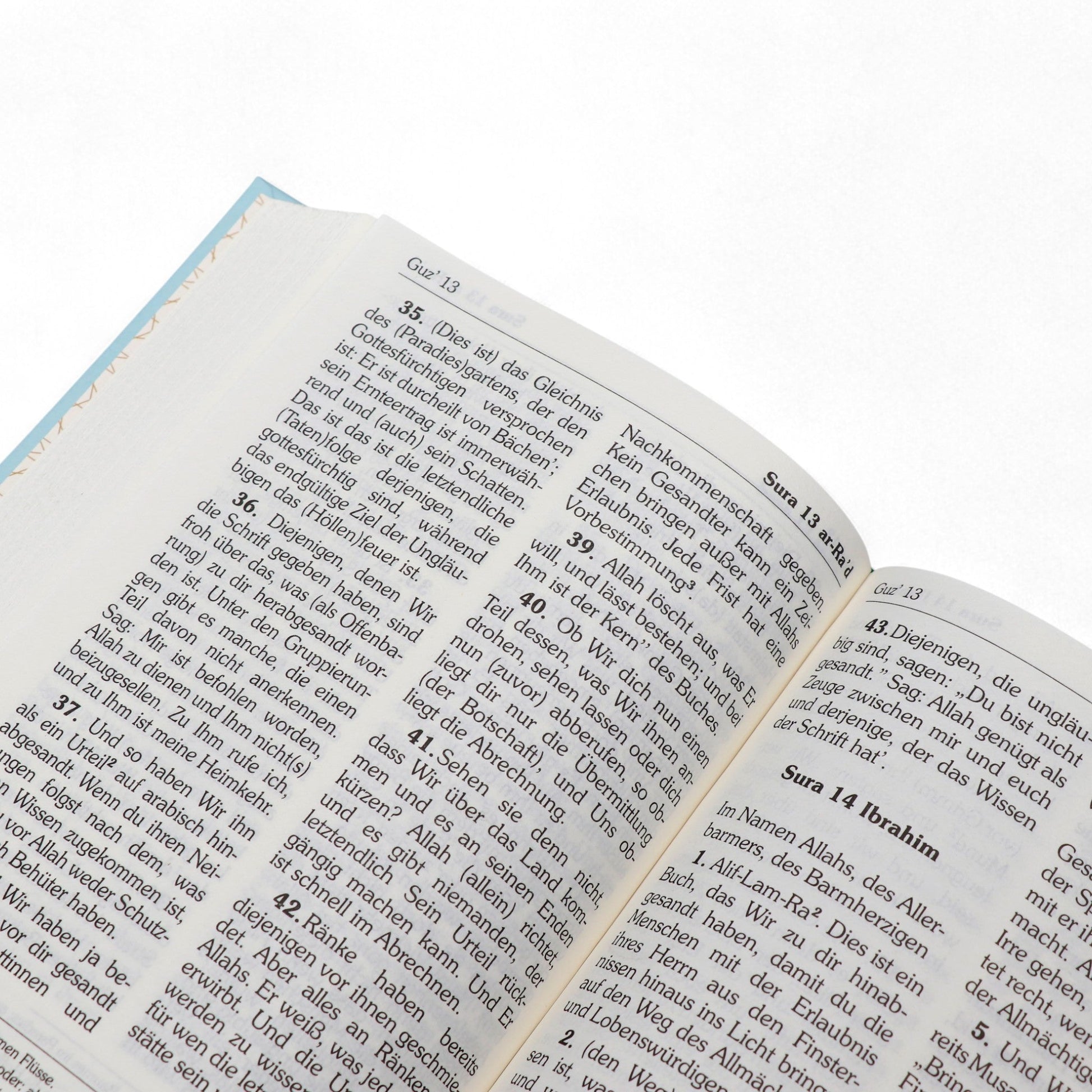 Der edle Koran - Deutsche Übersetzung von Frank Bubenheim mit Begrifferklärungen und QR - Code, Mintgrün - Lesen ist Licht